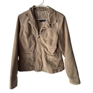 Mudd Y2k Vintage Corduroy Zip Up Jacket Beige Tan Women's Large Collared Pockets